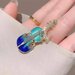 Blue Vintage Butterfly Violin Hijab Brooch